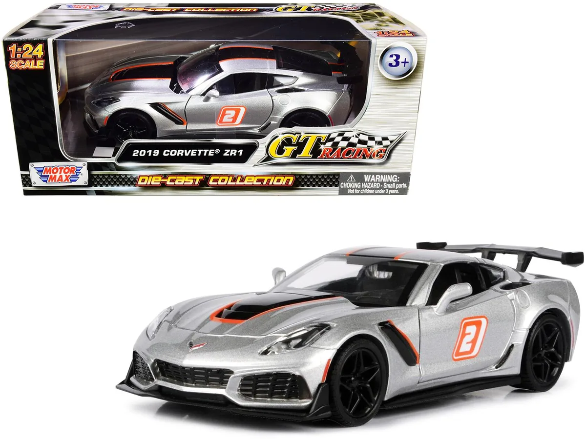 MOTORMAX MOTORMAX 2019 Chevrolet Corvette ZR1 #2 Silver Black Orange Stripes GT Racing 1/24 Diecast Vehicle — product photo