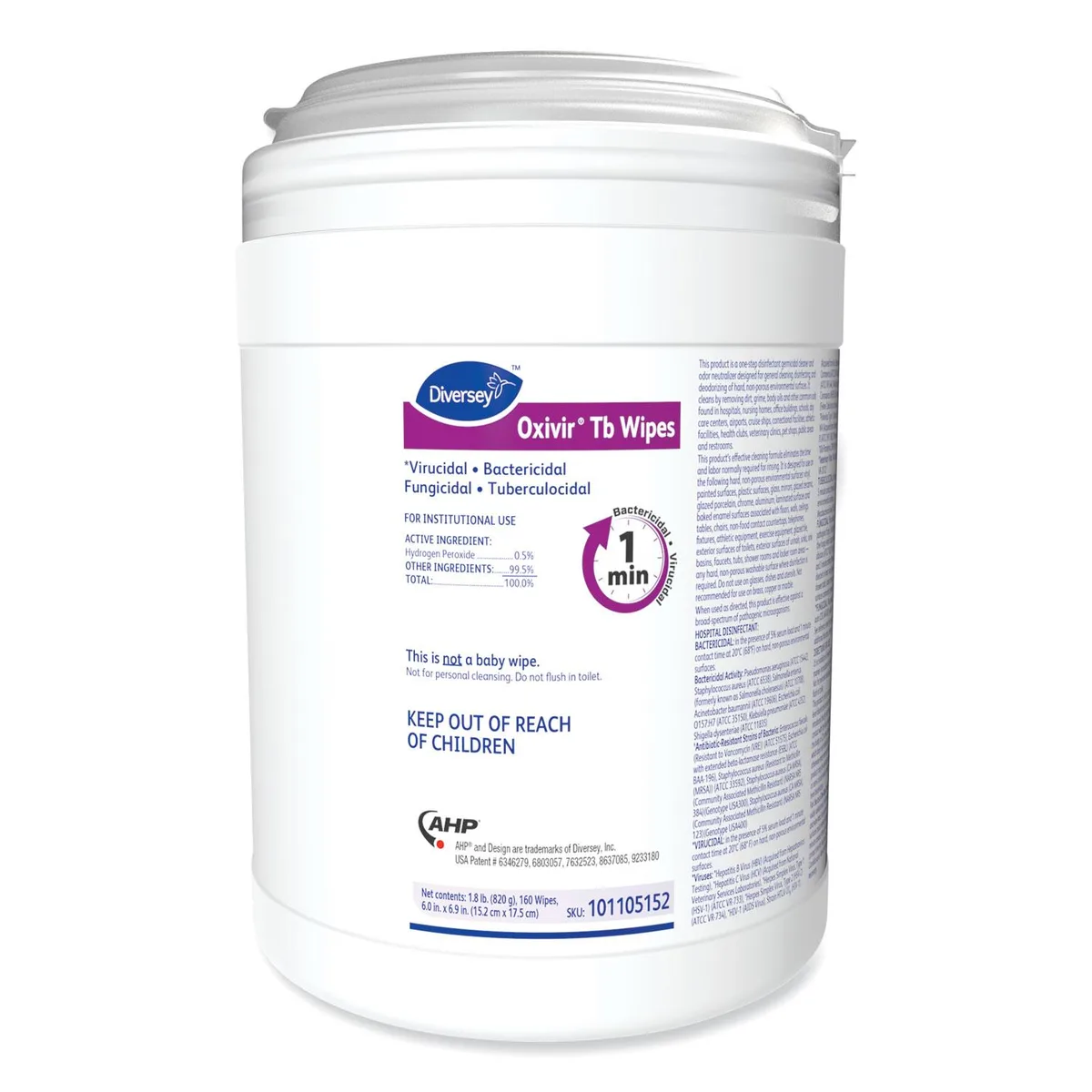 Diversey Diversey 101105152 Oxivir TB Disinfectant Wipes 160/Canister 4 Canisters/Carton indoor maintenance — product photo