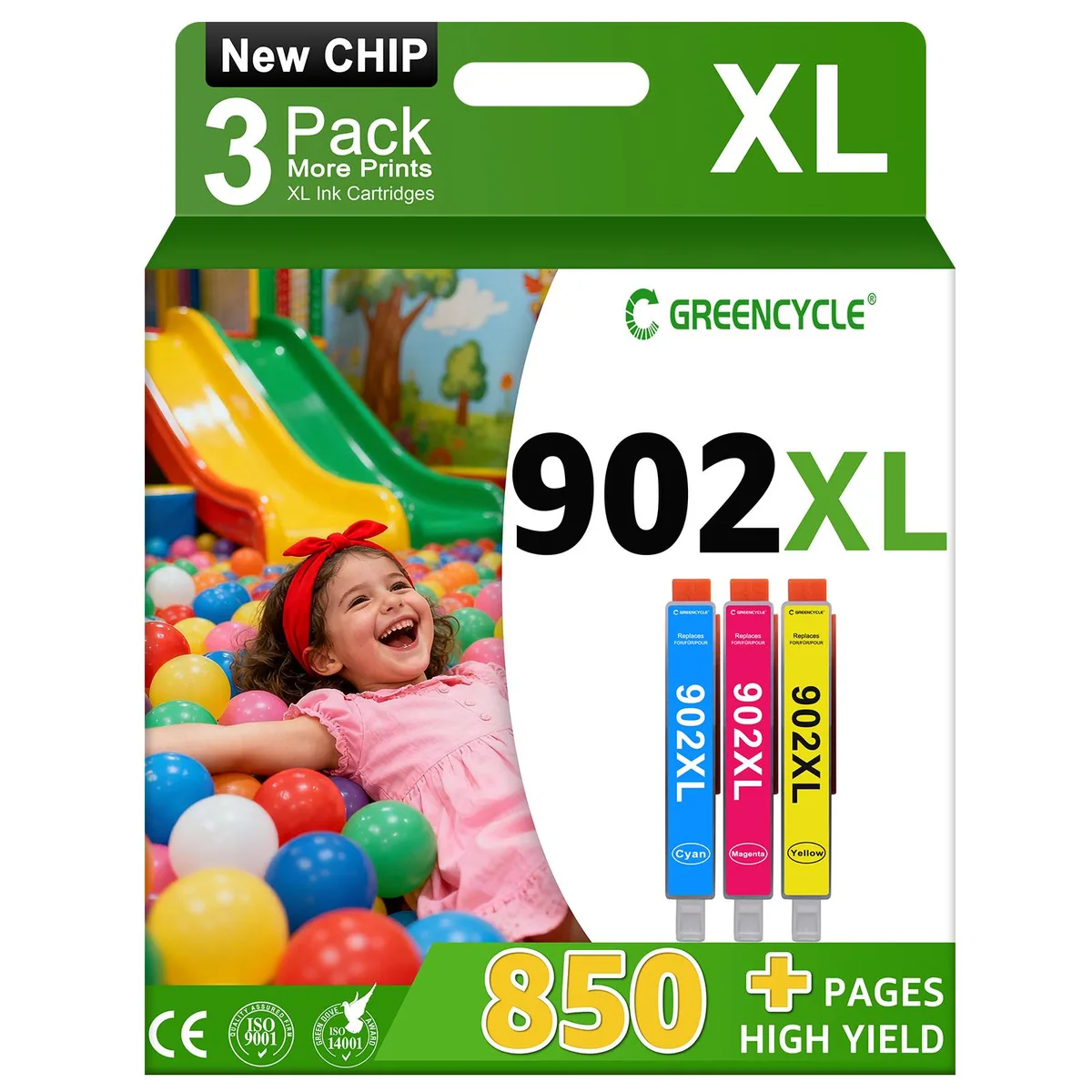 GREENCYCLE GREENCYCLE 902XL Cyan/Magenta/Yellow 3 Pack Ink Cartridges — product photo
