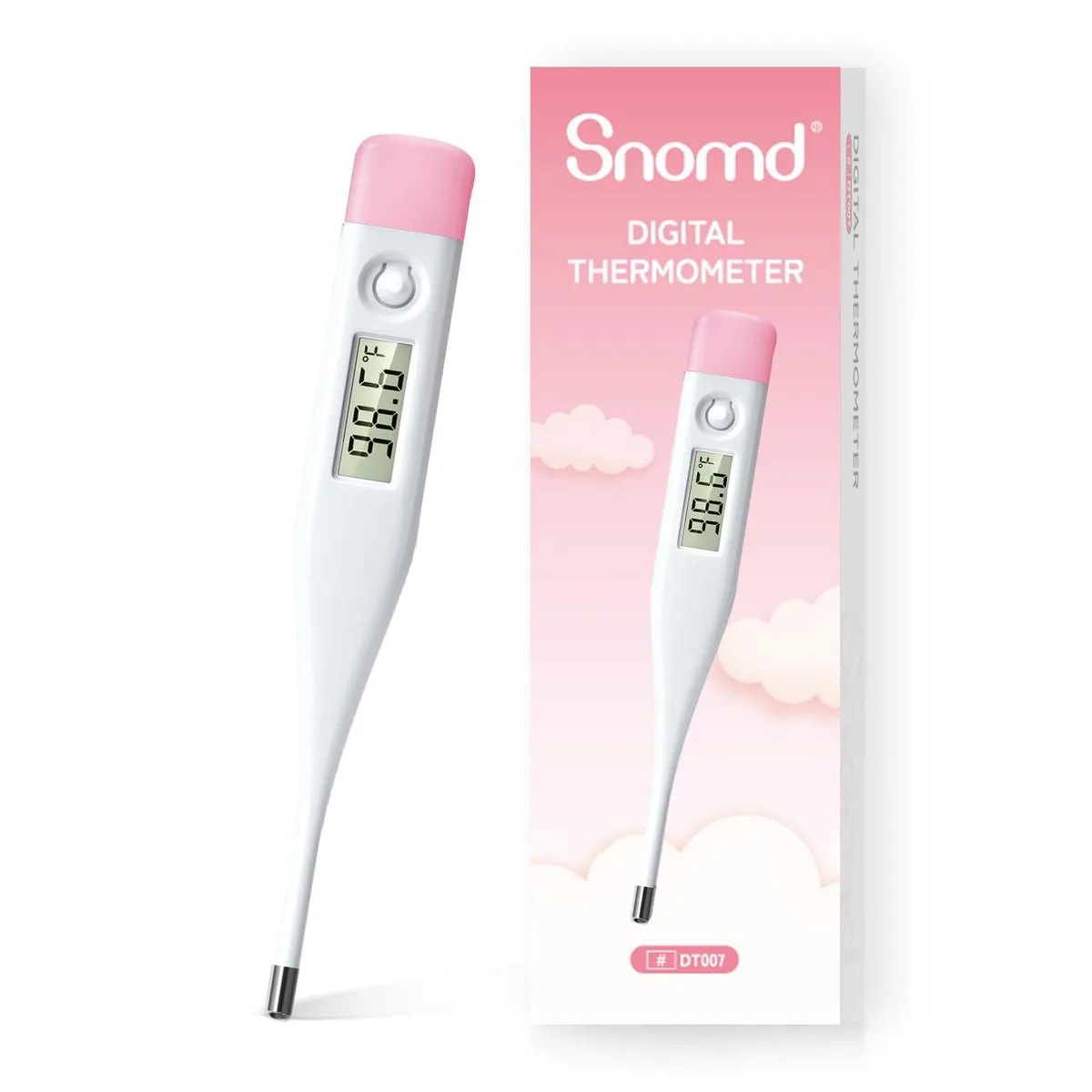 White digital thermometer with LCD display and flexible tip