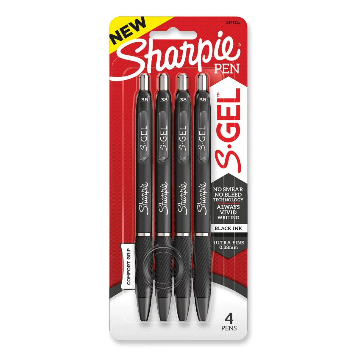 Newell Rubbermaid Newell Rubbermaid 2141125 Sharpie S-Gel Retractable Gel Pen Extra-Fine 0.38 mm Black 4 Pack — product photo