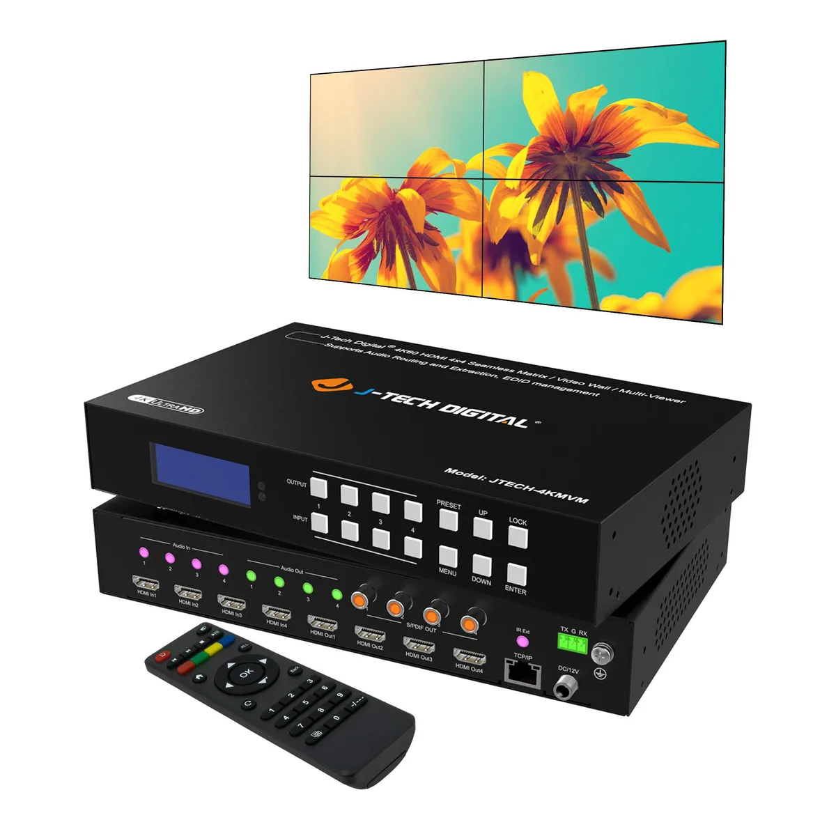 J-Tech Digital Inc. J-Tech Digital JTECH-4KMVM 4K 60Hz 4x4 HDMI Matrix Video Wall Multiviewer audio — product photo