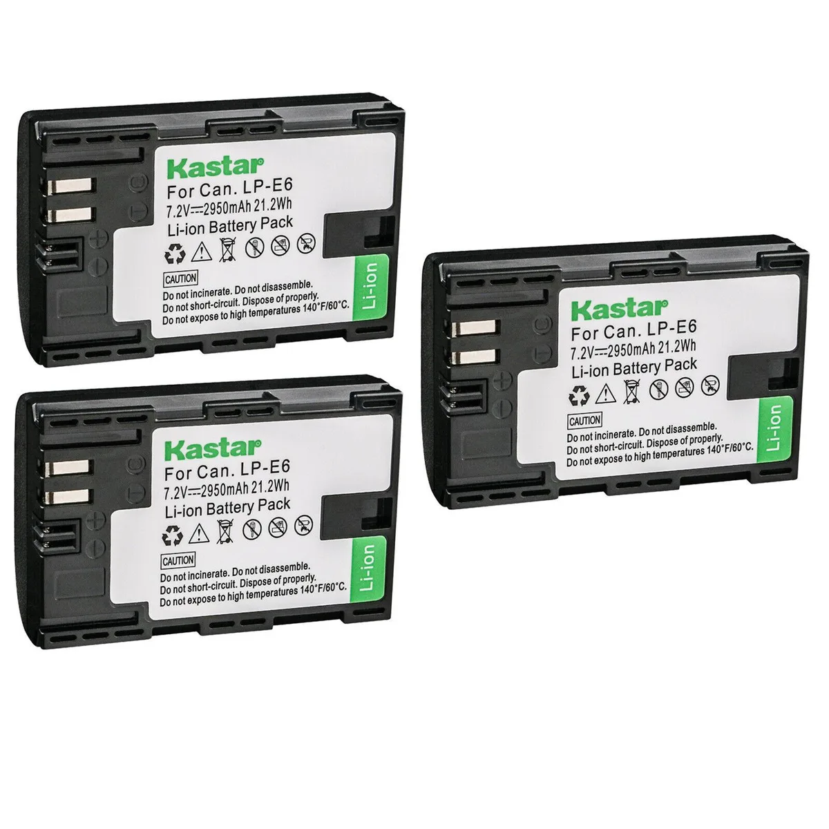 Kastar Kastar 3-pack LP-E6 2950mAh camera batteries — product photo