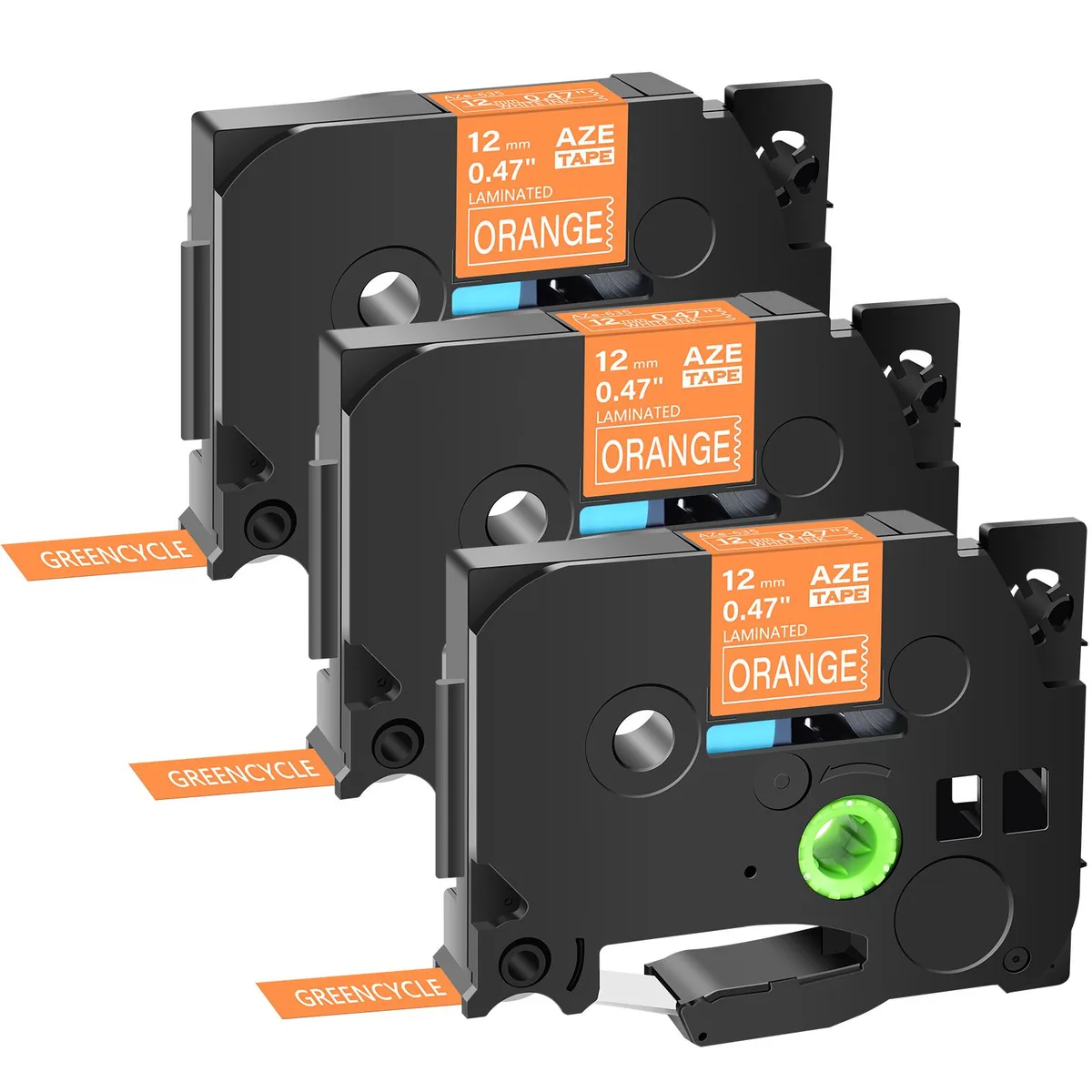 GREENCYCLE GREENCYCLE AZE-635 12mm White on Orange Label 3 Pack — product photo