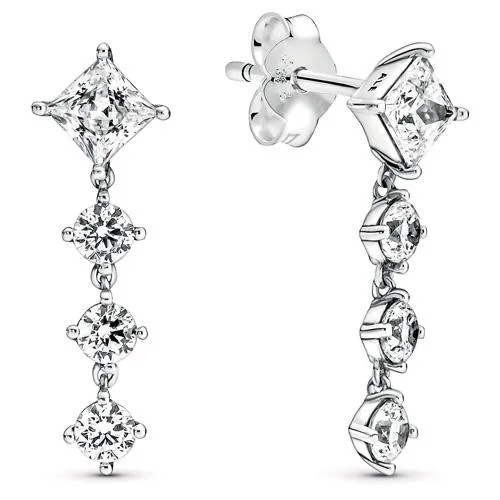 PANDORA PANDORA Sparkling Round &amp; Square Drop Earrings Silver Tone — product photo