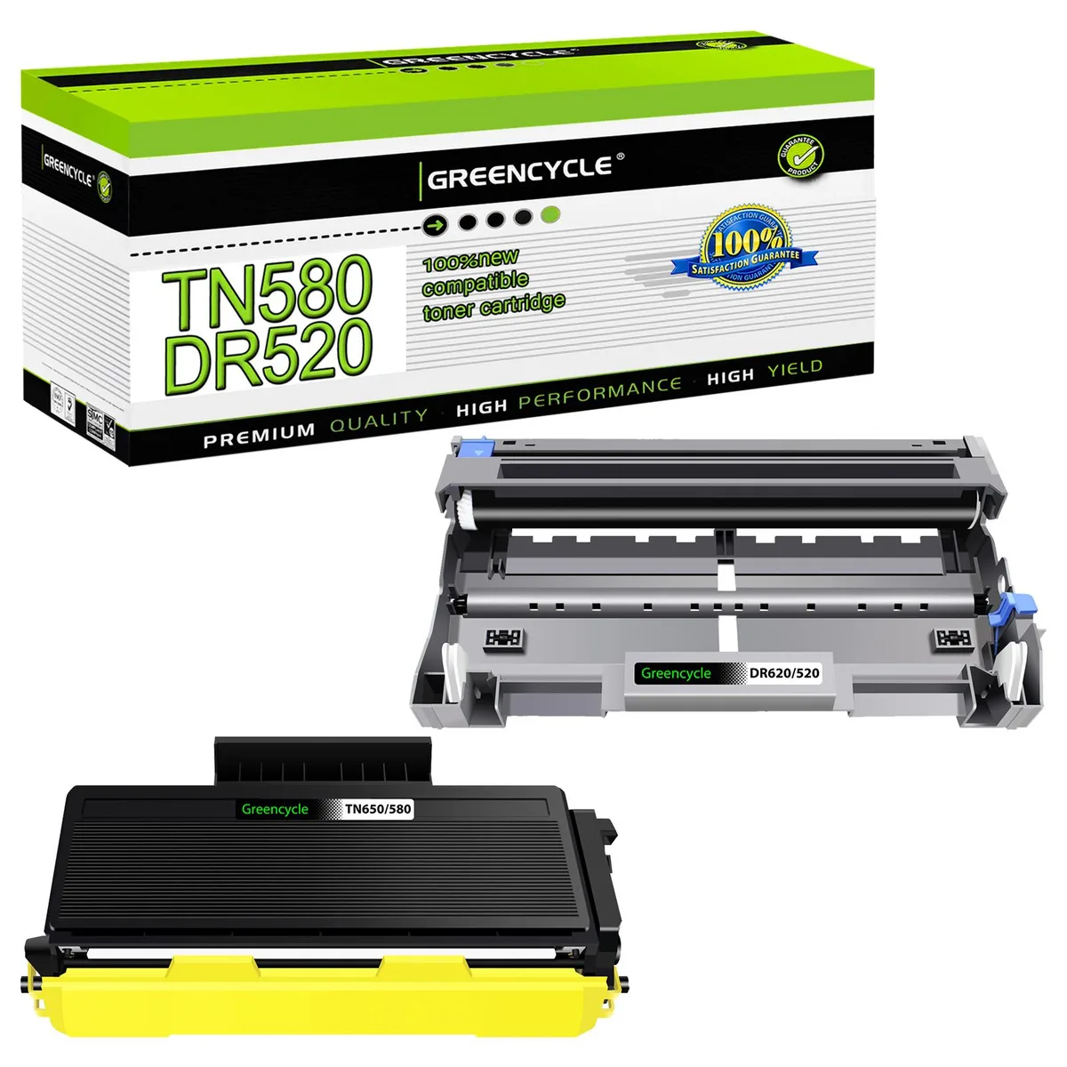 GREENCYCLE GREENCYCLE TN580 DR520 High Yield Black Toner &amp; Drum Set — product photo