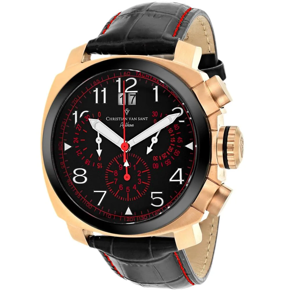 Christian Van Sant Grand Python watch, stainless steel case, black dial, leather strap
