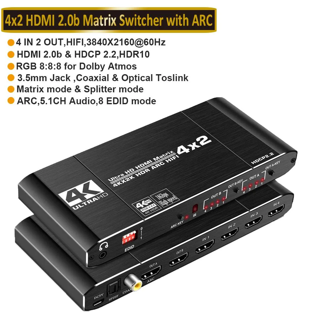 ESTONE ESTONE OZJ2 4x2 HDMI Matrix Switch with SPDIF and 3.5mm Audio — product photo