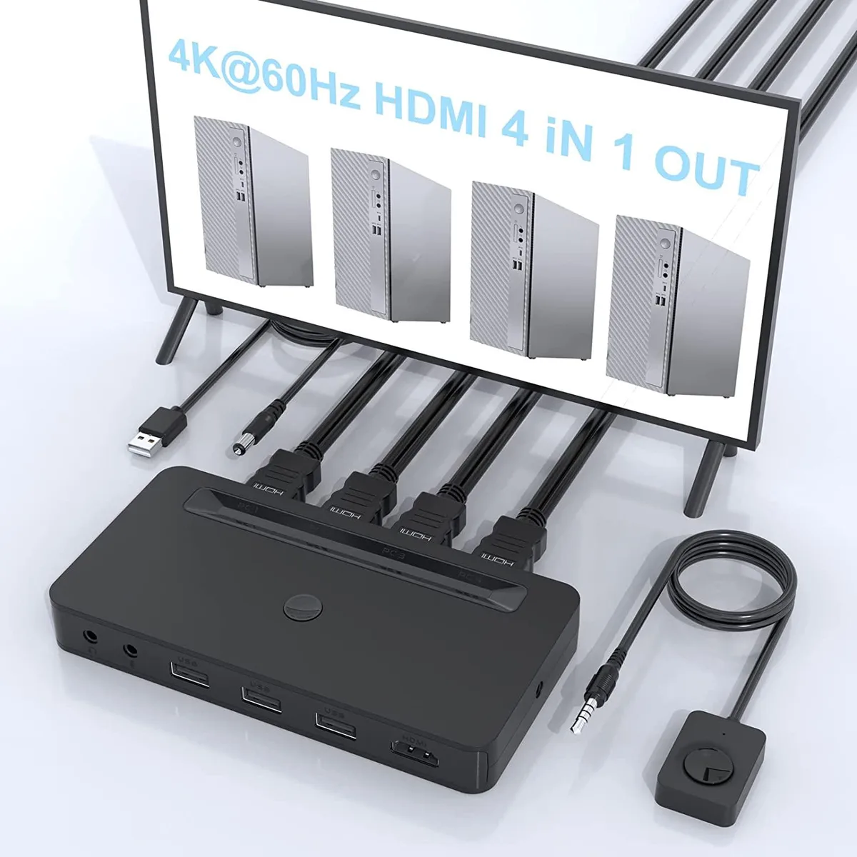 IHDAPP IHDAPP 4-Port HDMI KVM Switch 4K@60Hz with Remote & Cables — product photo
