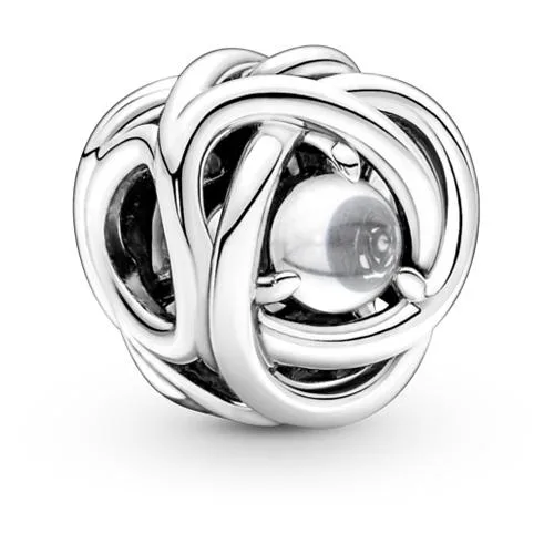 Pandora silver-tone infinity braid charm with central cabochon cubic zirconia