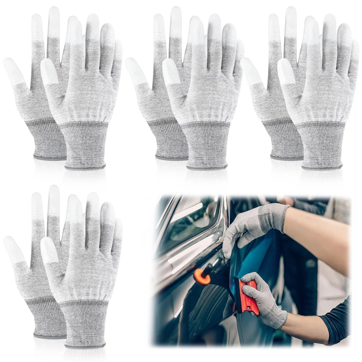  Funnysoft JAW-Funnysoft-2926 anti-static carbon fibre PU coated vinyl wrap glove 4 pairs — product photo