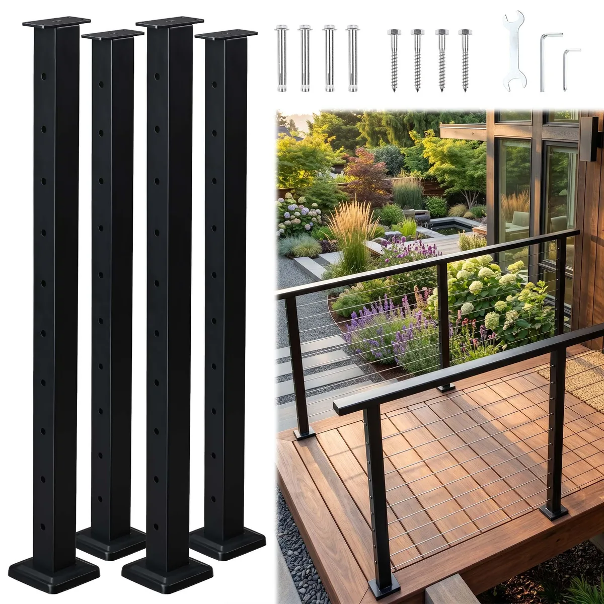 Yescom USA, Inc. Yescom USA, Inc. 25CRP001-35L-06X4 4-Pack 36" Cable Railing Post Fence Post Cap — product photo