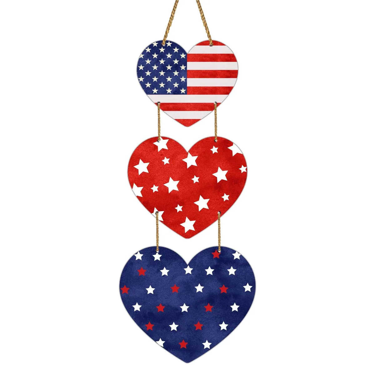  YUNKKIN Patriotic Heart Wreath Hanging Sign Wooden — product photo