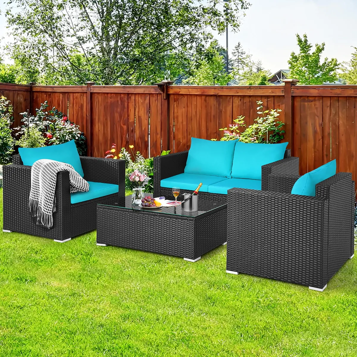 Costway Costway 4-Piece Rattan Sofa Set Turquoise 350/700 lbs — product photo