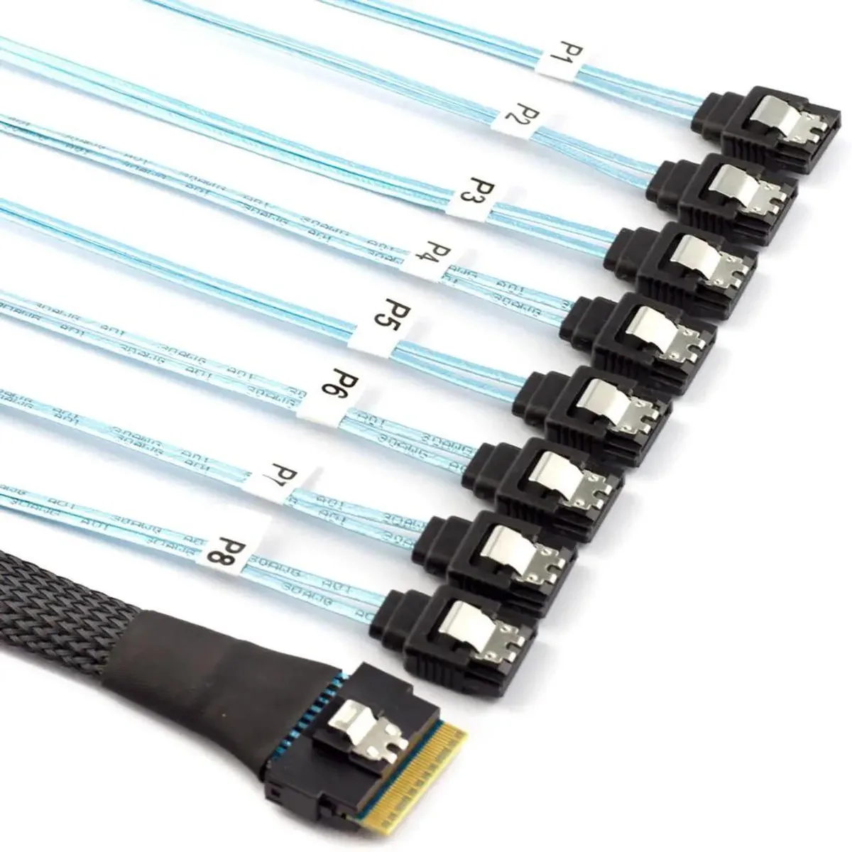 SMUGDESK SMUGDESK SFF8654 8i to 8×SATA SAS Cable 12Gbps 30AWG 100Ohm 39.37in — product photo
