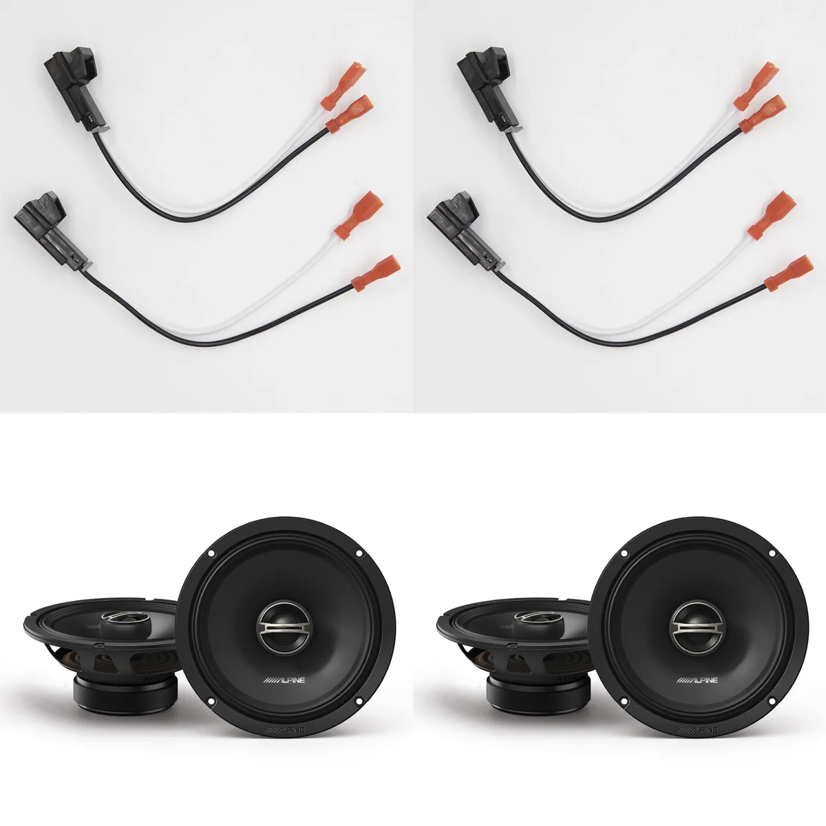 Alpine Alpine DM-65-G 6.5" coaxial speakers pair with wiring harness — product photo