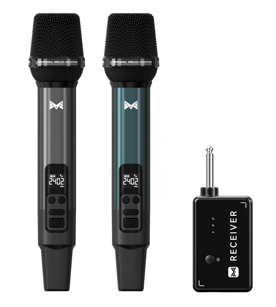  ECHOMUSSY YA-09 Wireless Microphone Grey Cyan 200FT 40H — product photo