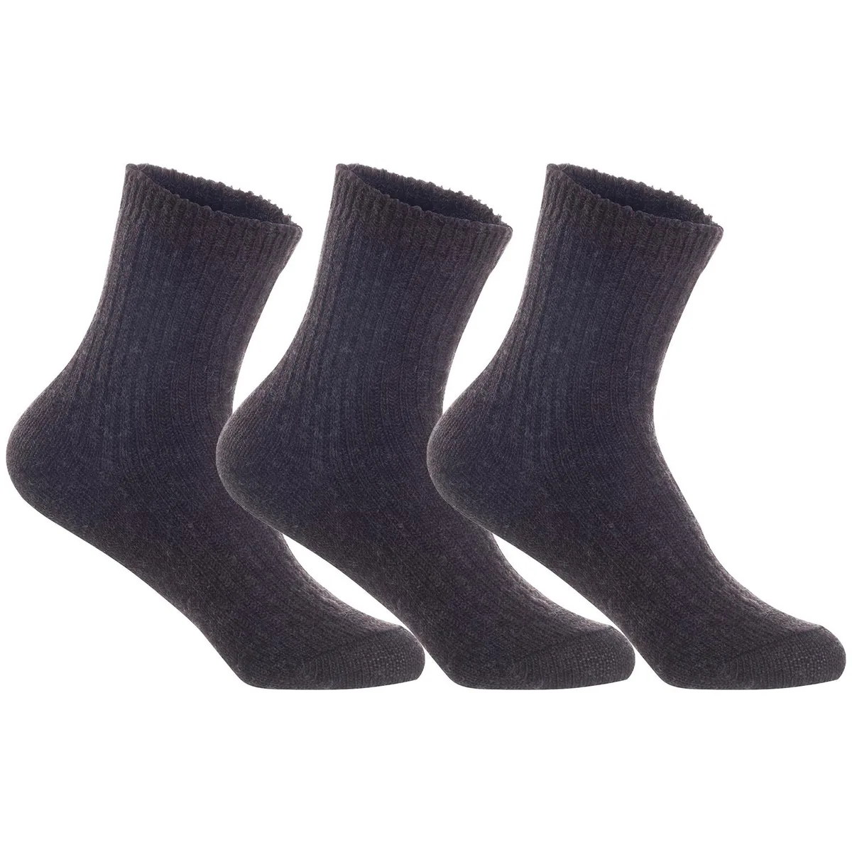 Three pairs of coffee wool crew socks folded together
