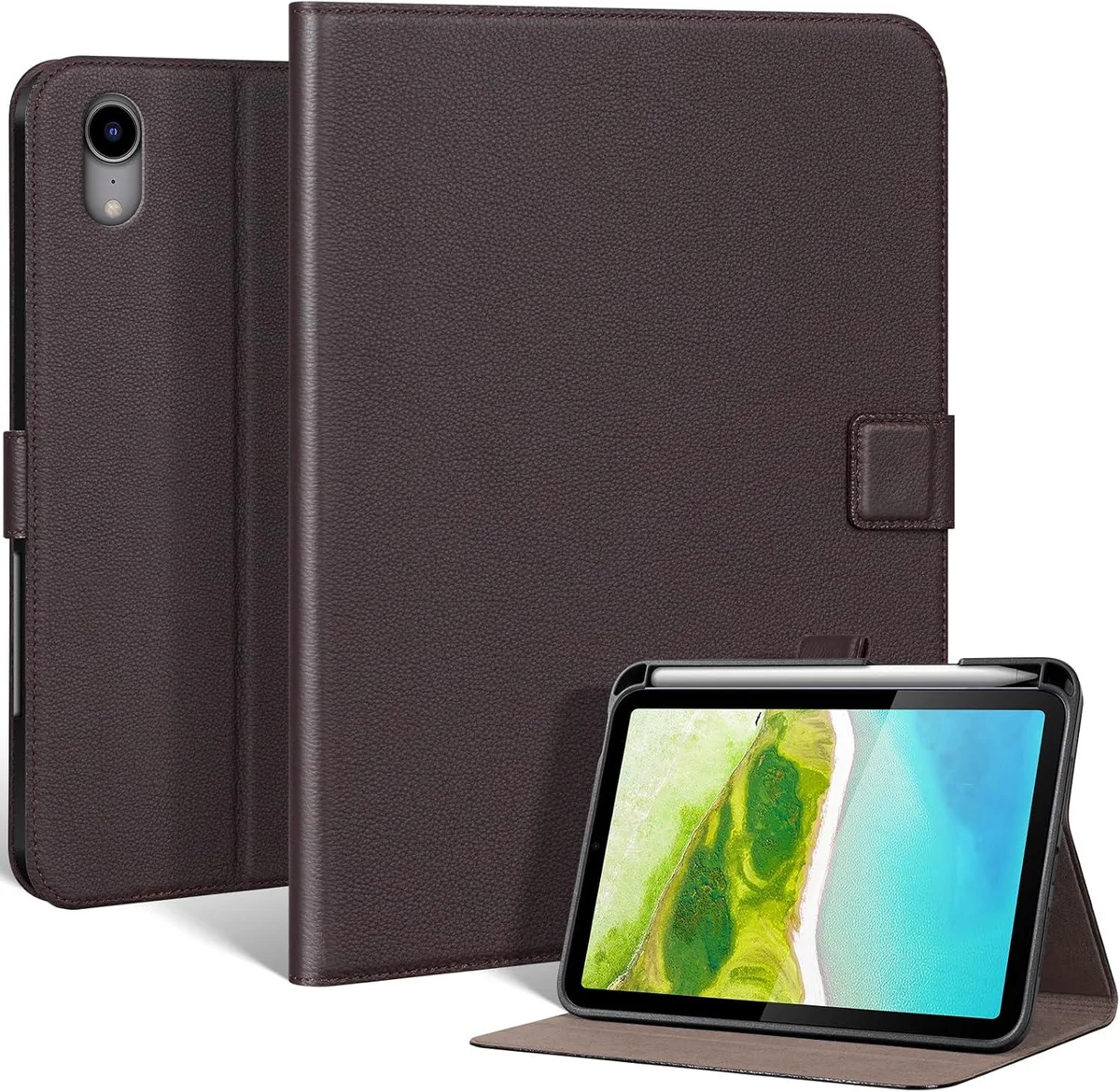 Kootion Kootion iPad mini 7 2024 / 6th Gen 2021 Genuine Leather Case Dark Brown — product photo
