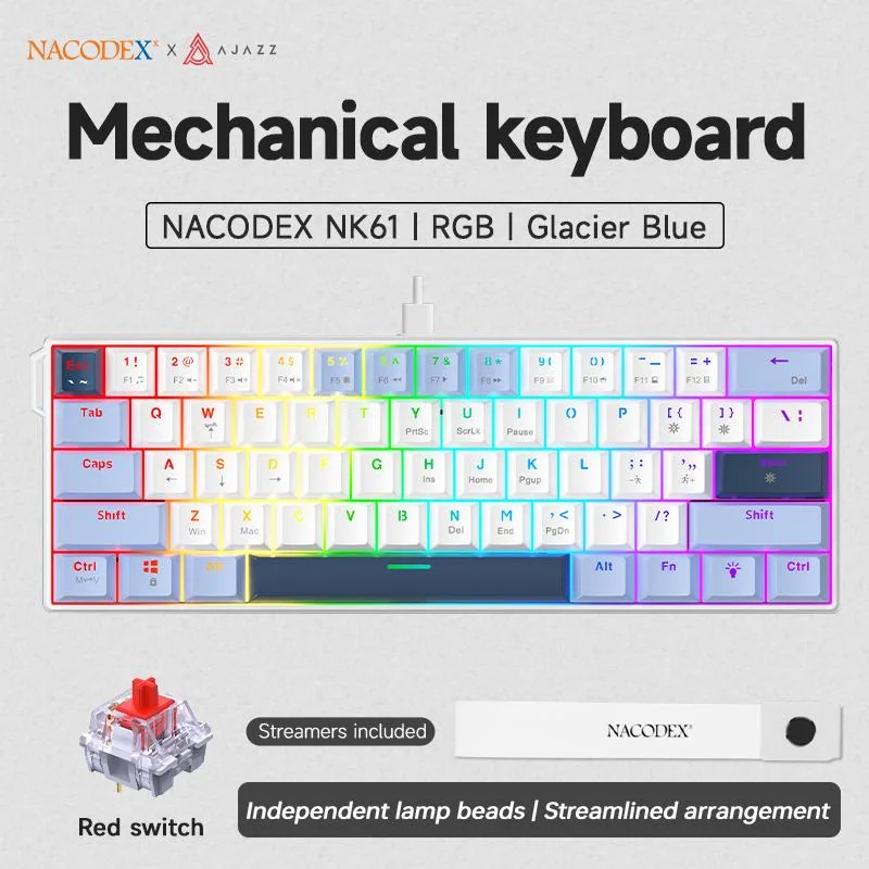 Ajazz Ajazz NK61 61-key wired RGB gaming keyboard Glacier blue — product photo