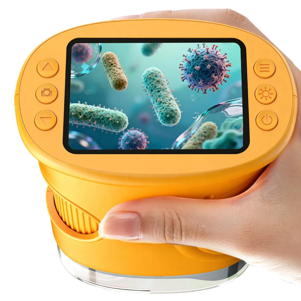 Yellow handheld digital microscope with 2.0 inch IPS screen, ABS plastic body, pack of 12
