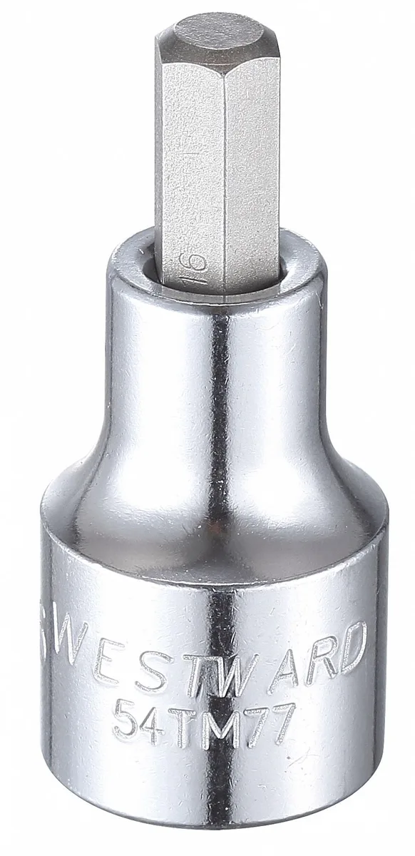 Westward 1/2 inch drive hex socket bit with 5/16 inch tip