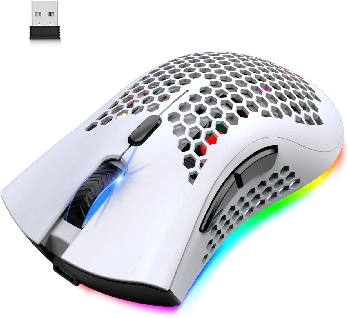 BFKK BFKK Wireless Lightweight Gaming Mouse White 800mAh 2.4GHz 16 RGB 7 Button Honeycomb — product photo