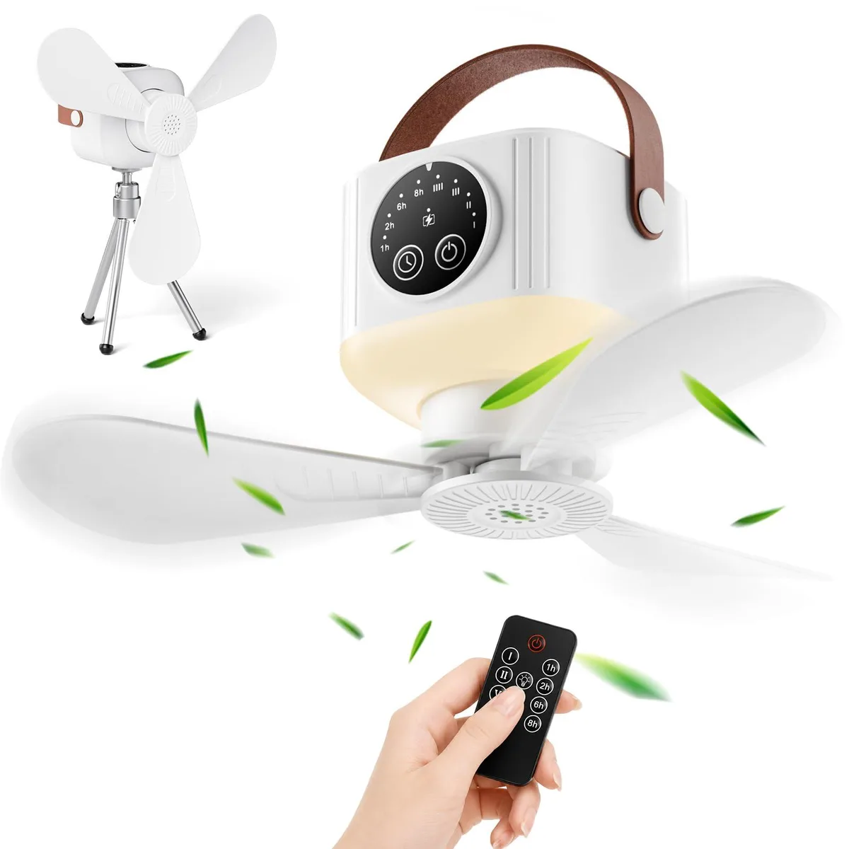  Yorflowe Portable Camping Fan 9.25" 7200mAh Remote Light Stand Hook — product photo