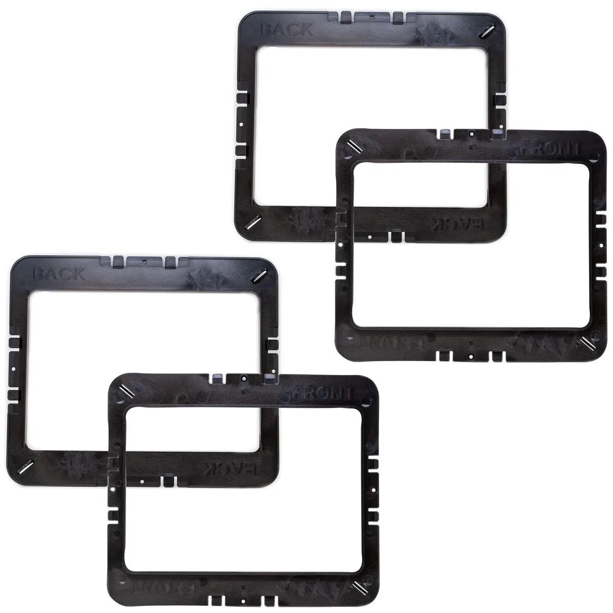 Four black 6.5 inch in-wall speaker brackets with aluminum wings