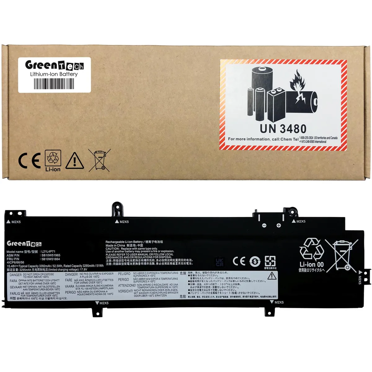 GreenTechLLC GreenTechLLC L21L4P71 52.5Wh laptop battery for ThinkPad T14 Gen 3 P14s Gen 3 — product photo