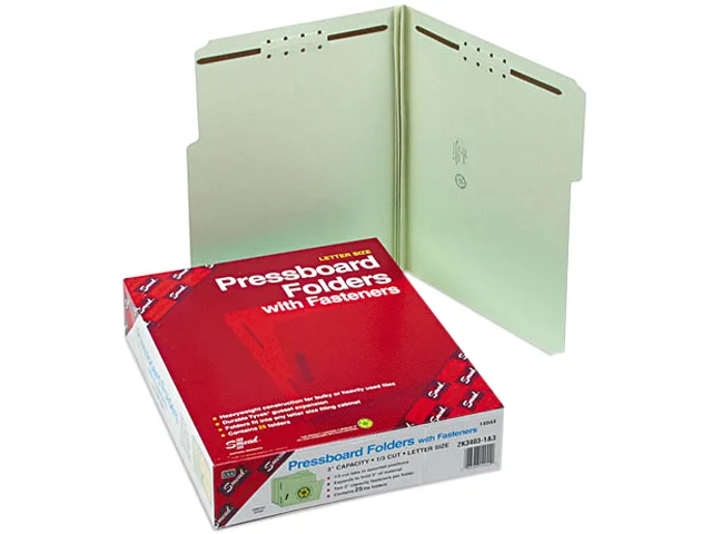 Smead Smead 14944 3" Expansion Fastener Folder 1/3 Top Tab Letter Gray Green 25/Box — product photo