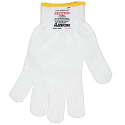 Pair of uncoated cut-resistant knit gloves in light grey, ambidextrous design