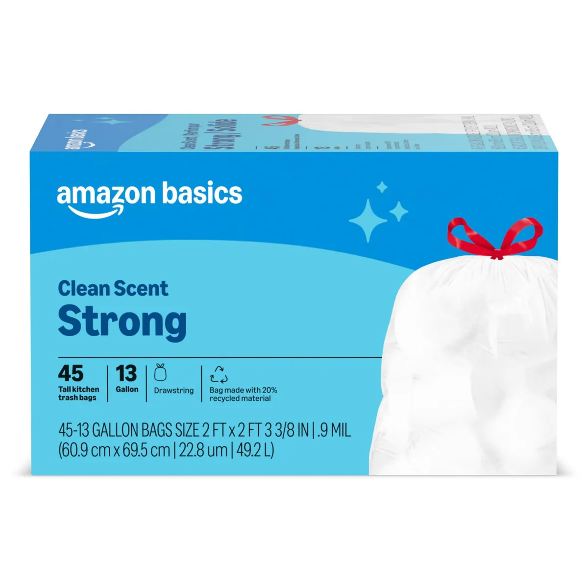  Basic av2022-Amazon Clean Scent Drawstring Trash Bags 13 Gallon 45 Count grounds maintenance — product photo