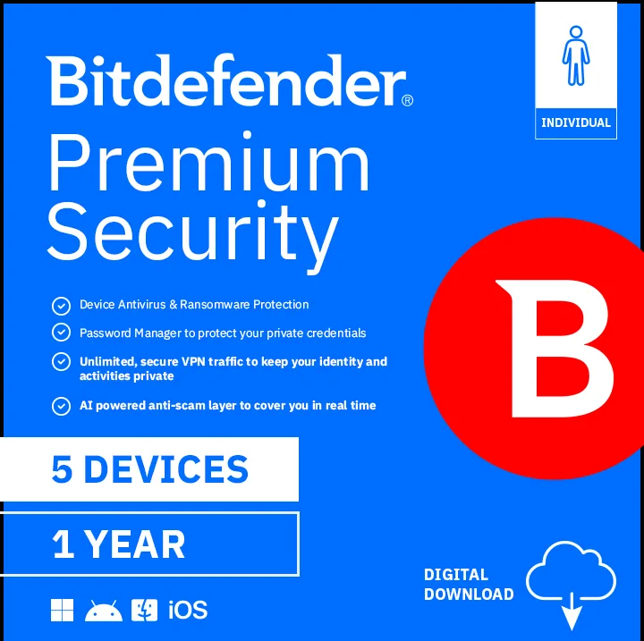 BitDefender BitDefender PS24ZZCSN1205LEN Premium Security internet security 5 Devices 1 Year — product photo