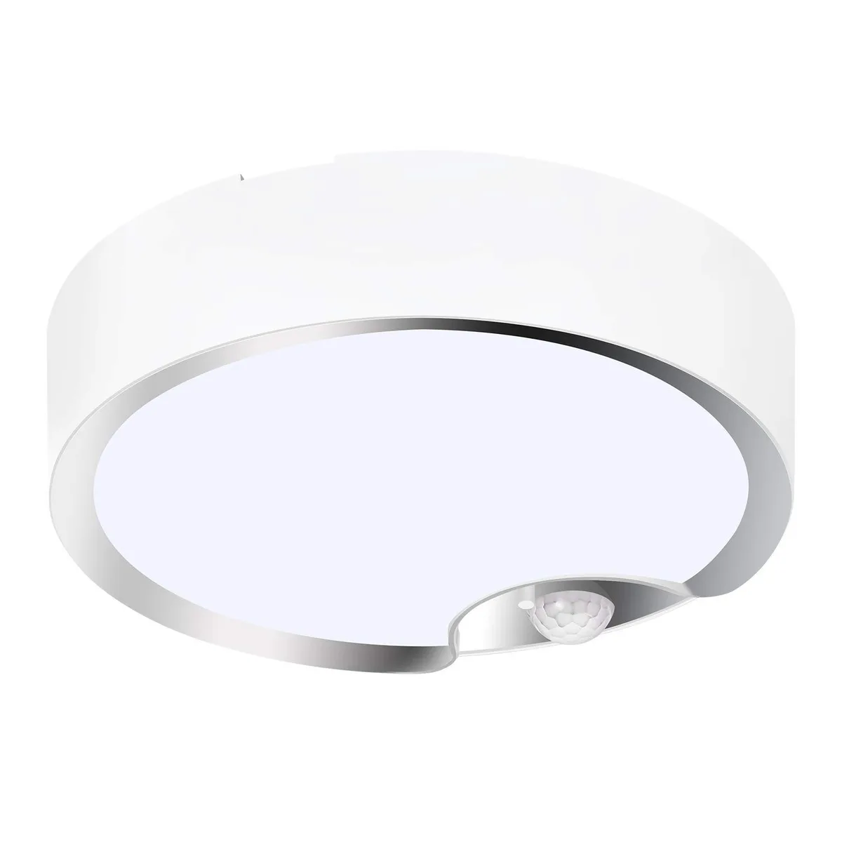 White square LED ceiling light with frosted cover and motion sensor, 7.5 inches wide