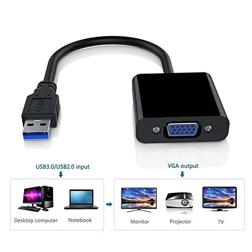Jansicotek Jansicotek USB 3.0 to VGA Adapter Converter 1080p 60Hz Black — product photo