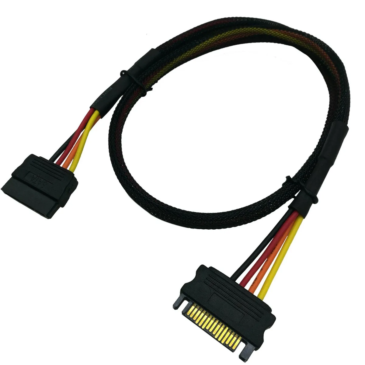 BUCIER BUCIER SATA Power Extension Cable 15 Pin Male-Female 24in 60cm Braided 18AWG — product photo