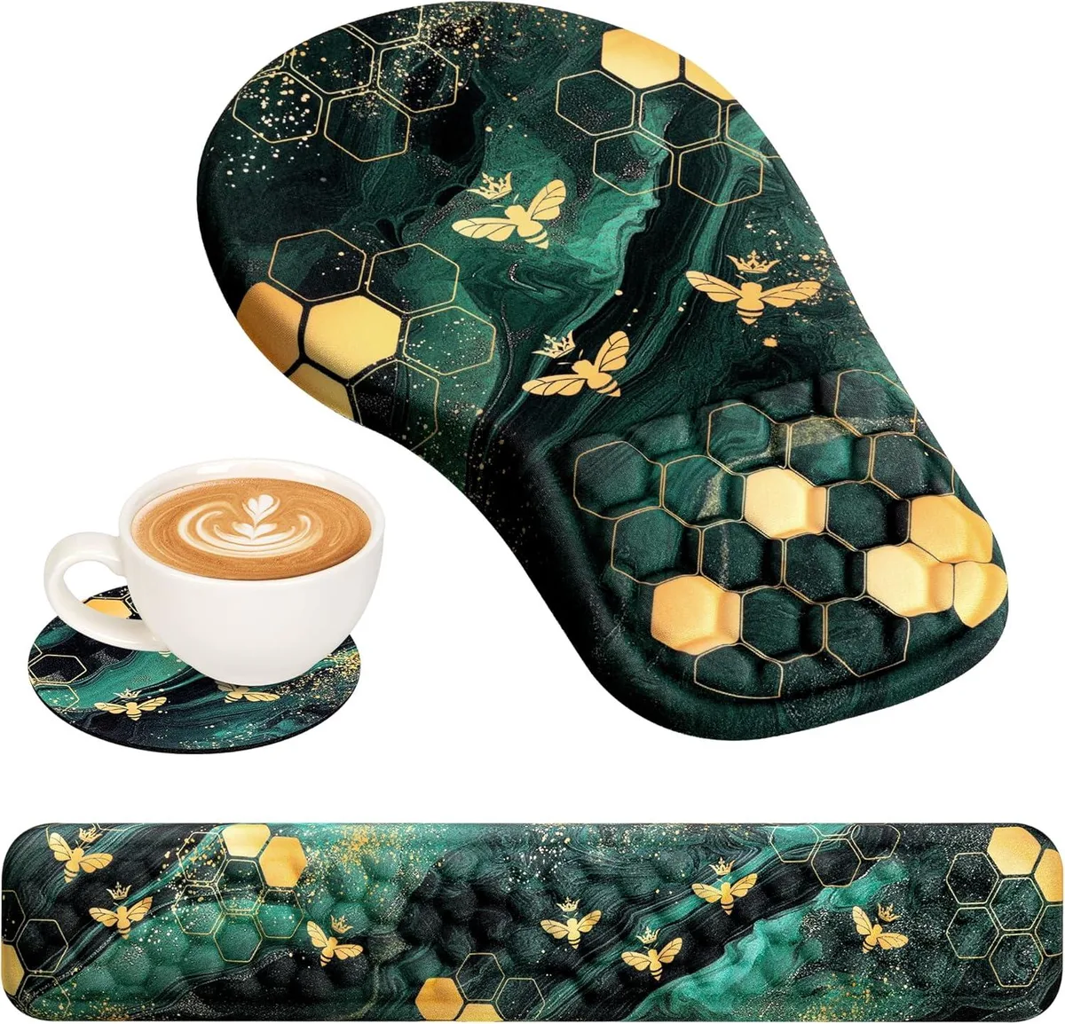 Kenuco Kenuco 3 in 1 Mouse Pad &amp; Wrist Rest Set Green Bee — product photo