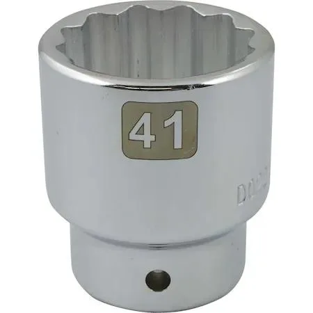 Chrome 3/4 inch drive 41mm 12-point socket with knurled ring and laser markings