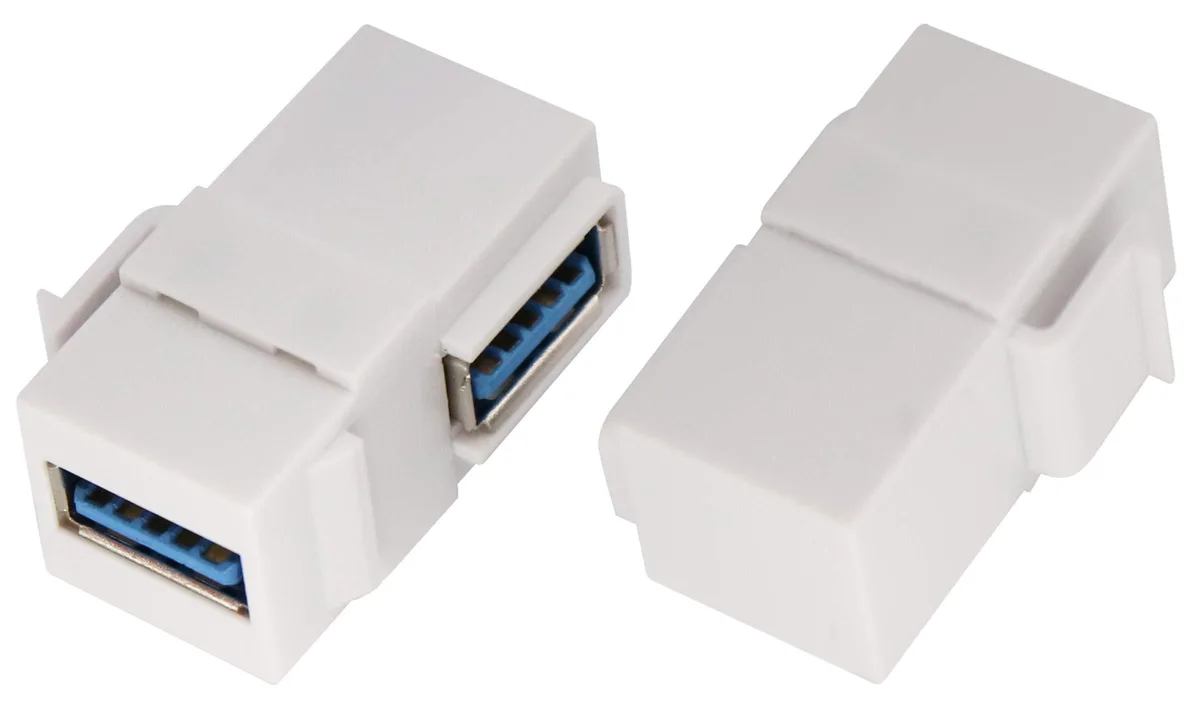 BUCIER BUCIER 90 Degree USB 3.0 A Keystone Coupler Female to Female White 2 Pack — product photo