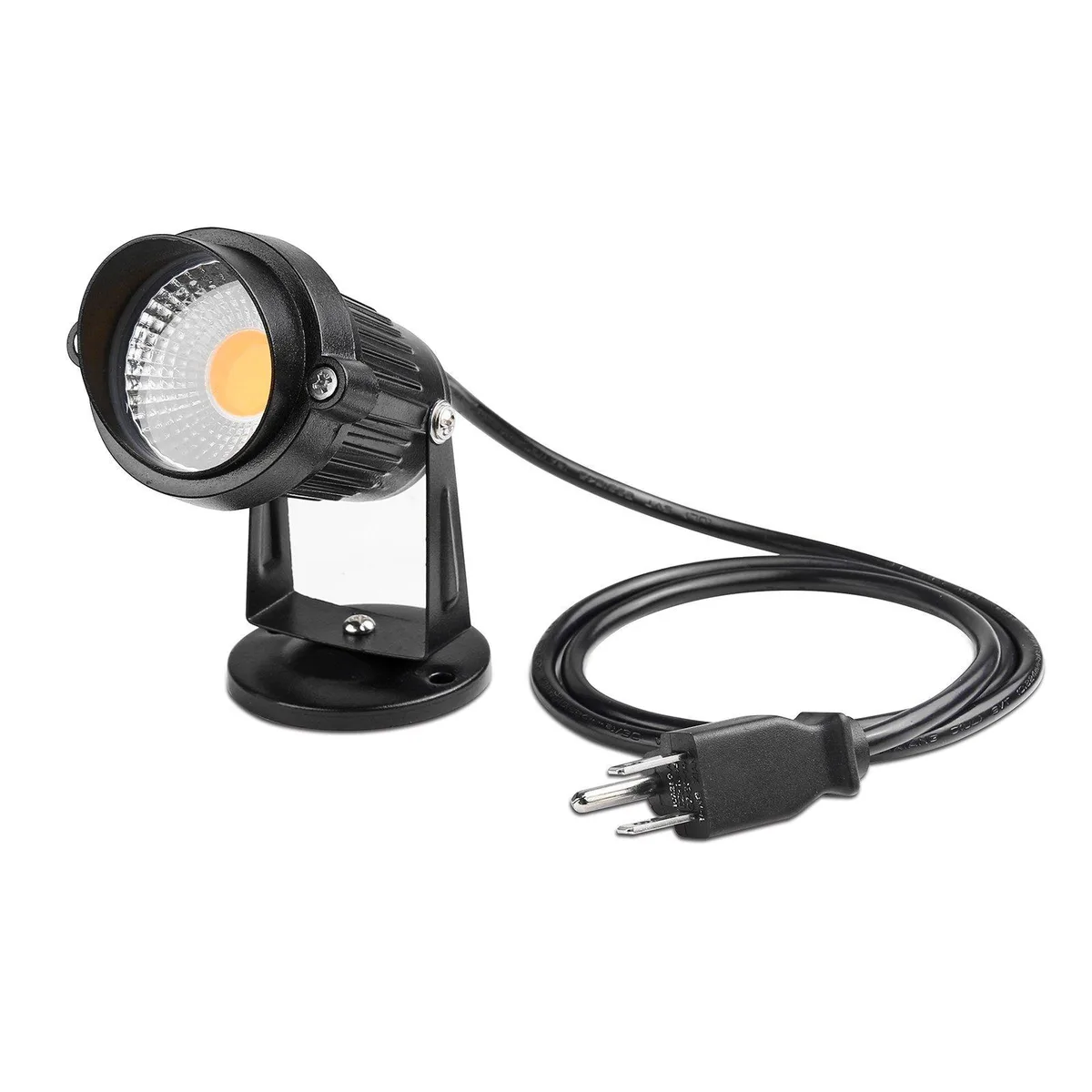 White round landscape spotlight with clear prismatic glass lens and ground spike