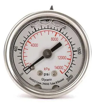 Value Brand Value Brand Pressure Gauge 0 to 2000 psi 1/8 in MNPT Stainless Steel — product photo