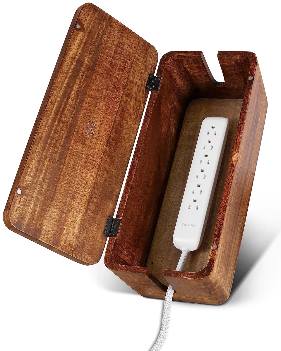 Luxe Designs LEGAZO Natural Mango Wood Cable Management Box 15.6 x 6.6 in — product photo