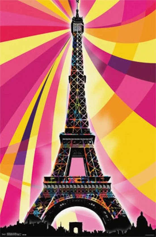 Eiffel Tower psychedelic poster print 22 x 34 inches