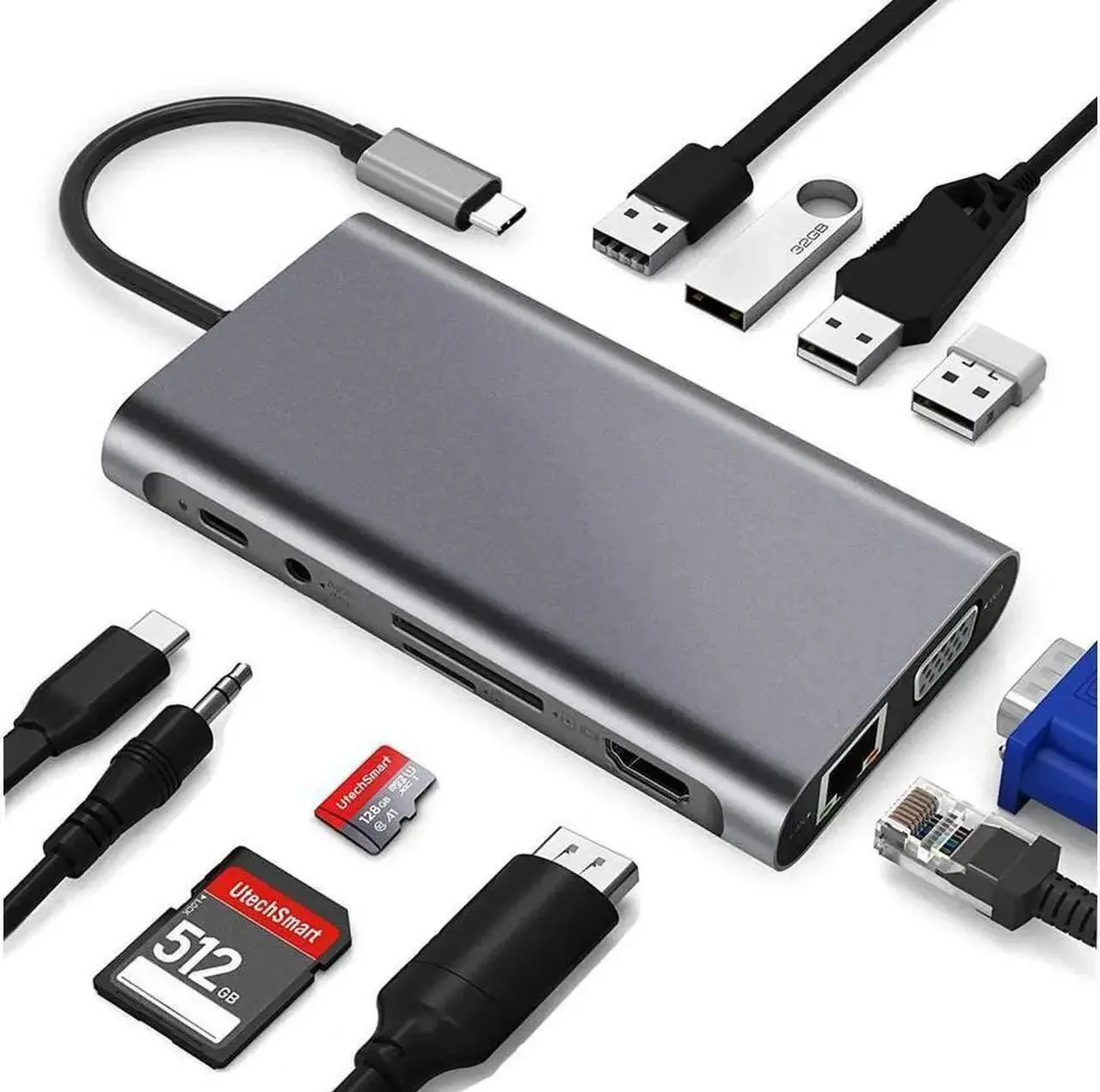 SMUGDESK SMUGDESK 11-in-1 USB-C Docking Station 4K HDMI VGA Gigabit Ethernet PD 3.0 USB 3.0 2.0 SD TF 3.5mm Audio — product photo