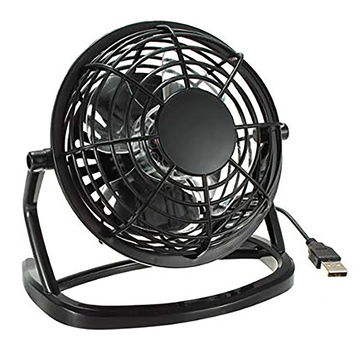 Small black USB desktop fan with on/off switch