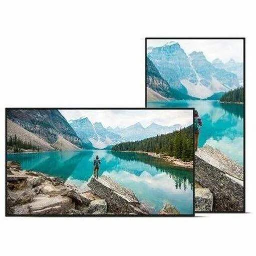 Large 86 inch commercial display with thin black bezel on stand
