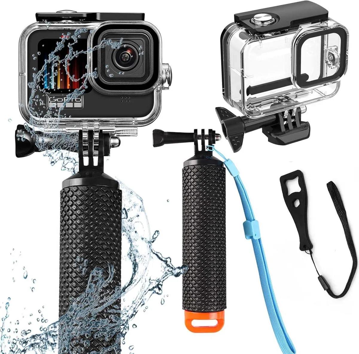 BONAEVER BONAEVER Waterproof Housing Case 60M/196FT for GoPro Hero 9 10 11 12 13 Black with Floating Grip Kit — product photo