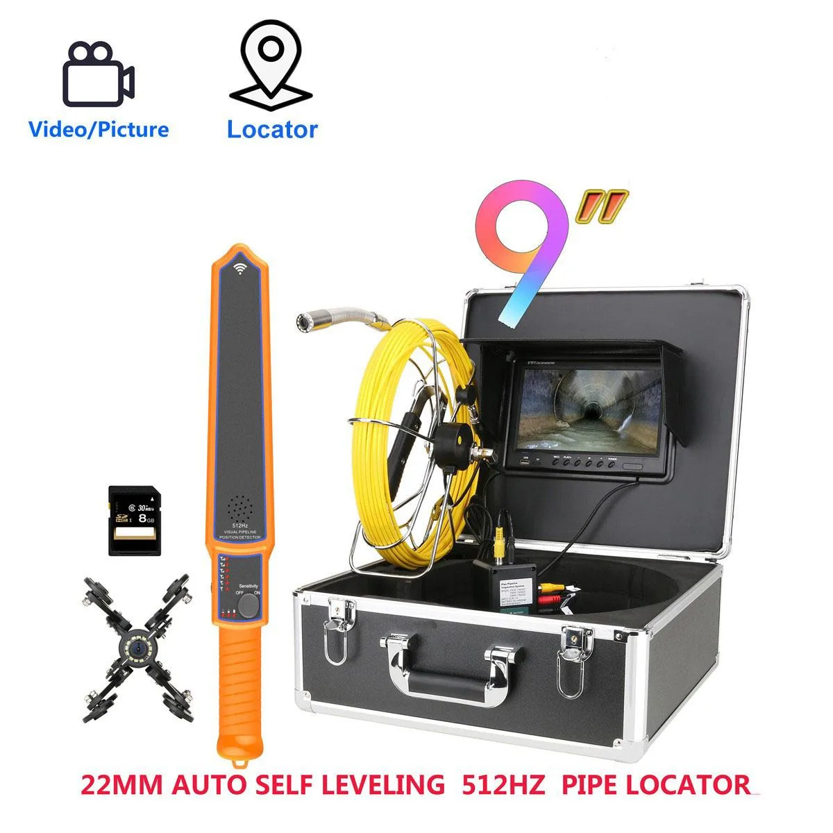 visiPower visiPower 7" Monitor DVR Sewer Camera 22MM IP68 1000TVL 12 LED 20m 512HZ Locator — product photo