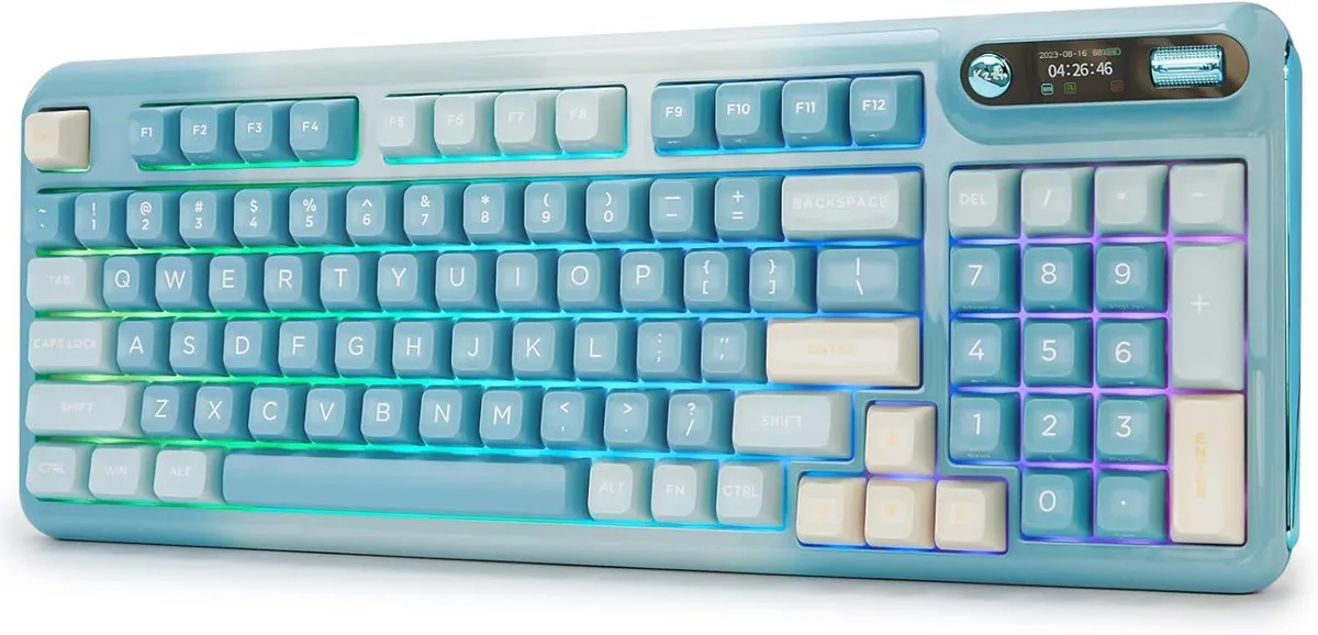 BFKK BFKK Hot Swap Gasket Wireless Gaming Keyboard with Knob OLED Smart Display, 94 Key, Linear Switch, Blue — product photo
